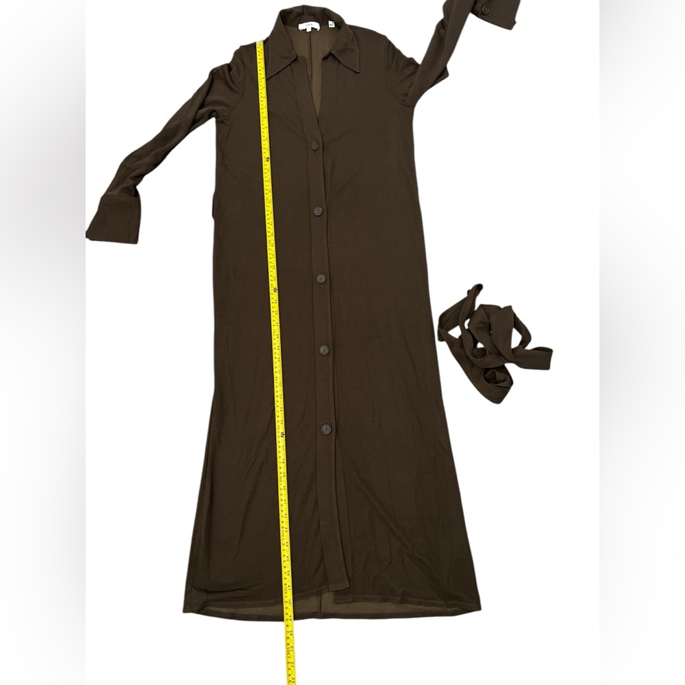 LN Vince Midi Brown Shirtdress Long Sleeve Brown Button Italian Viscose S Small - Picture 11 of 12